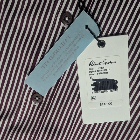 Robert Graham Luther Dress Shirt Men XL Burgundy Stripe Button Long Sleeve NWT - Picture 6 of 16